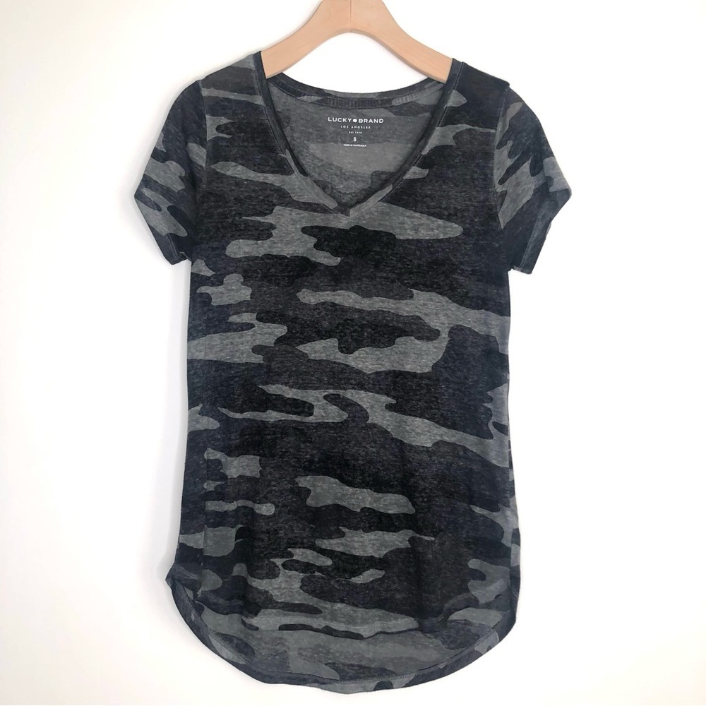 Lucky Brand Camo Print Slub V-Neck Tee